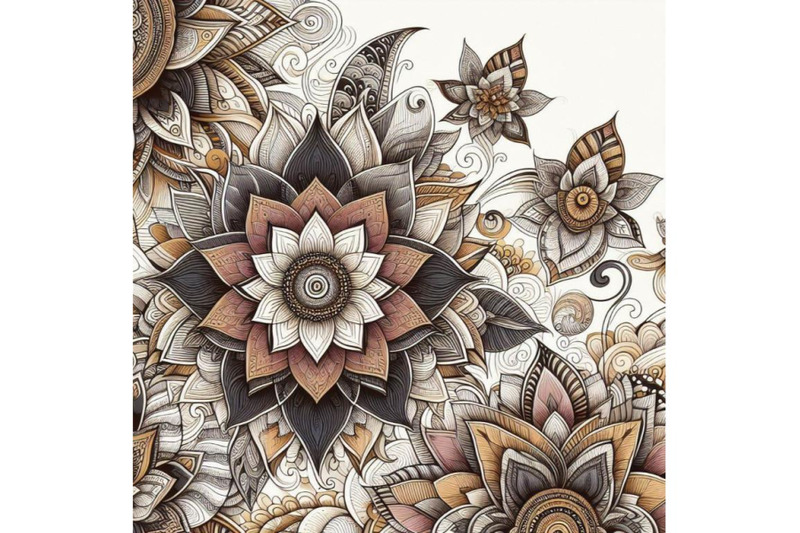 a-set-of-oriental-thai-sunflower-hand-drawn-in-abstract-style