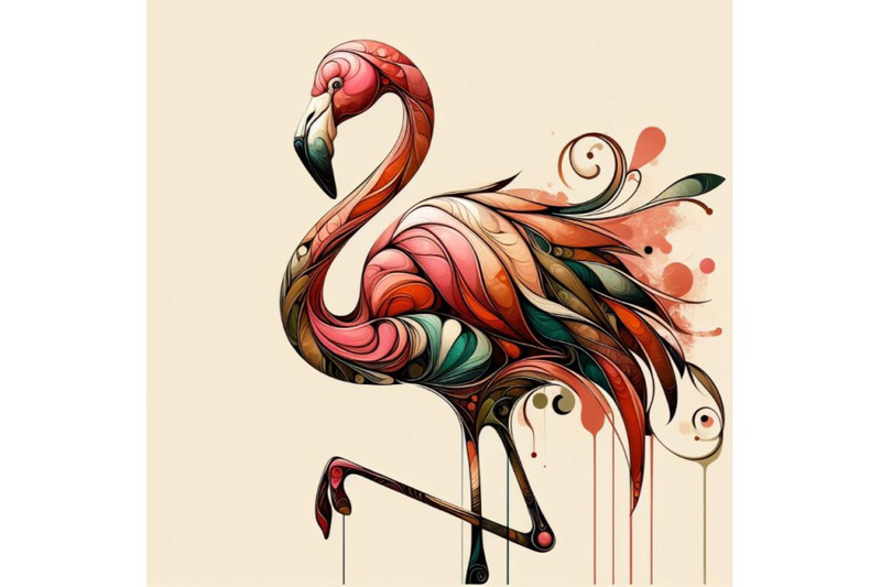 a-set-of-flamingo-abstract-art-brut-animal-character