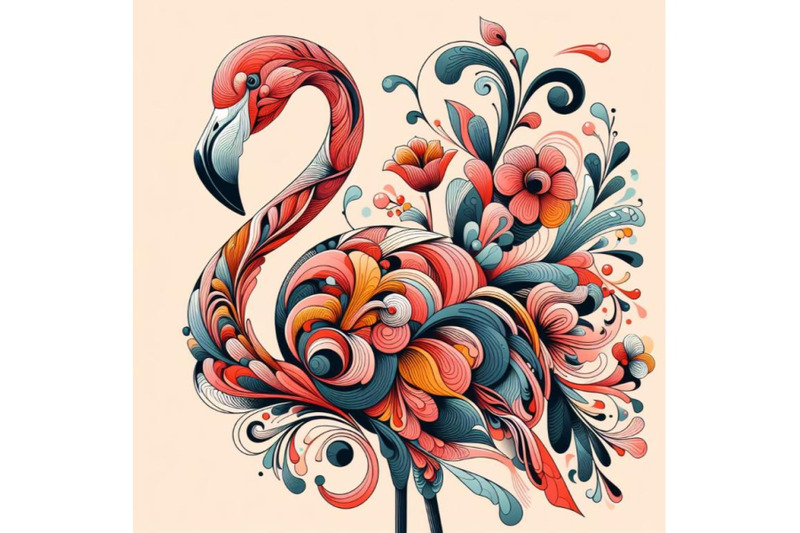 a-set-of-flamingo-abstract-art-brut-animal-character