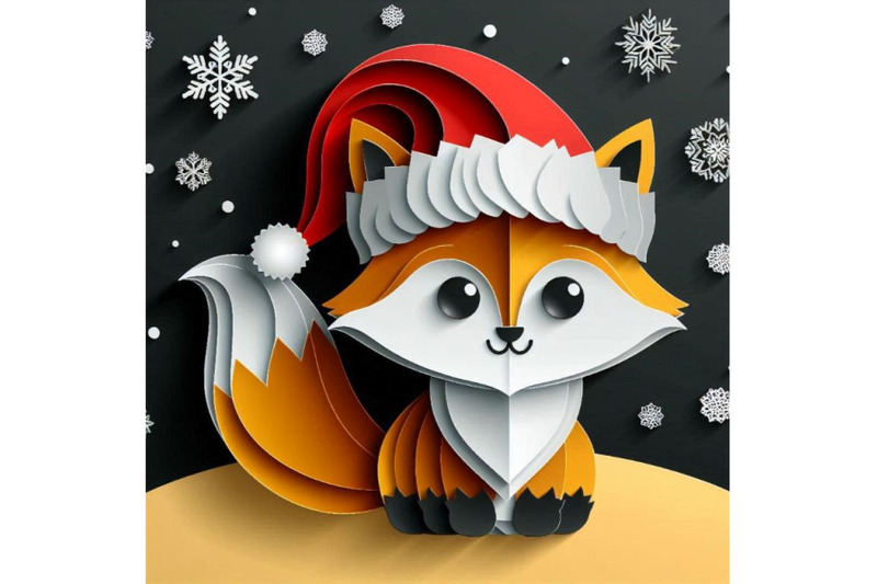 a-bundle-of-vector-cute-christmas-paper-cut-3d-fox-with-shadow