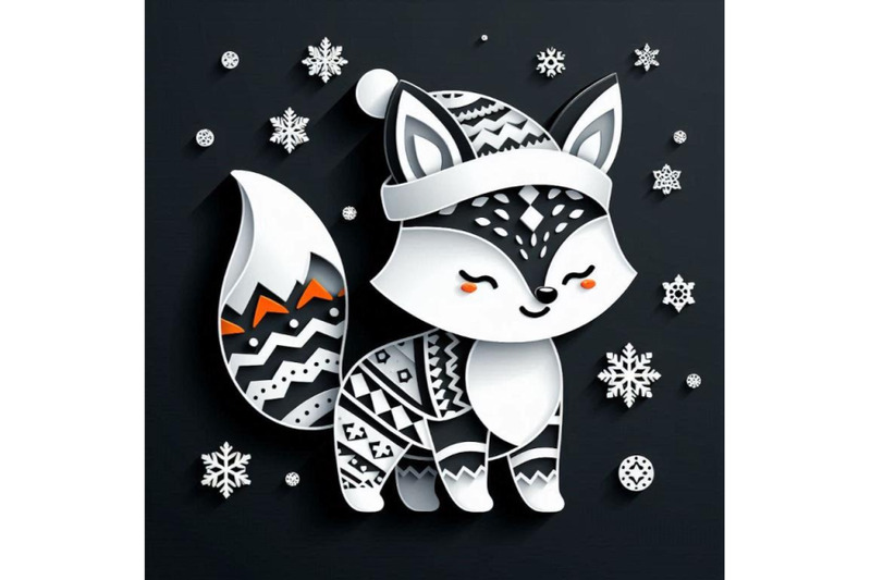 a-bundle-of-vector-cute-christmas-paper-cut-3d-fox-with-shadow