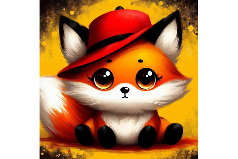 a-bundle-of-cute-fox-cartoon-with-red-hat