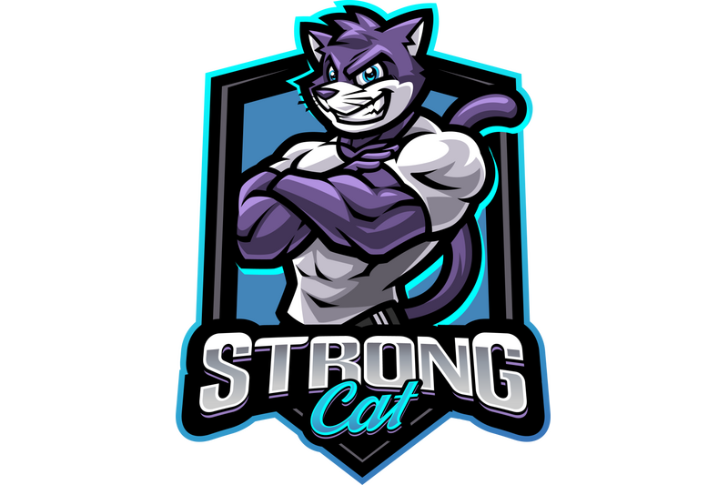 strong-cat-esport-mascot-logo-design