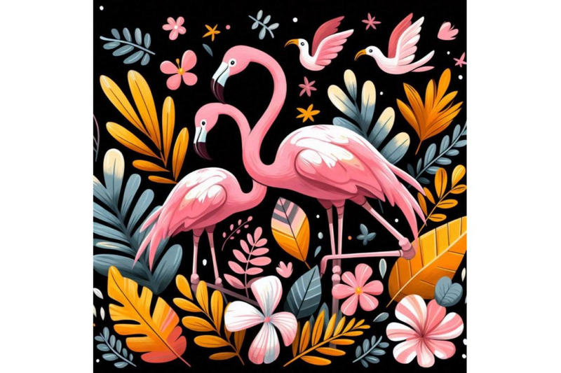 a-bundle-of-cartoon-flat-cute-flamingo-birds-summer-art-print