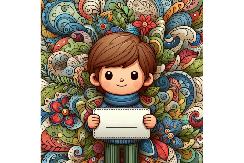 a-set-of-cartoon-kid-holding-a-blank-business-card