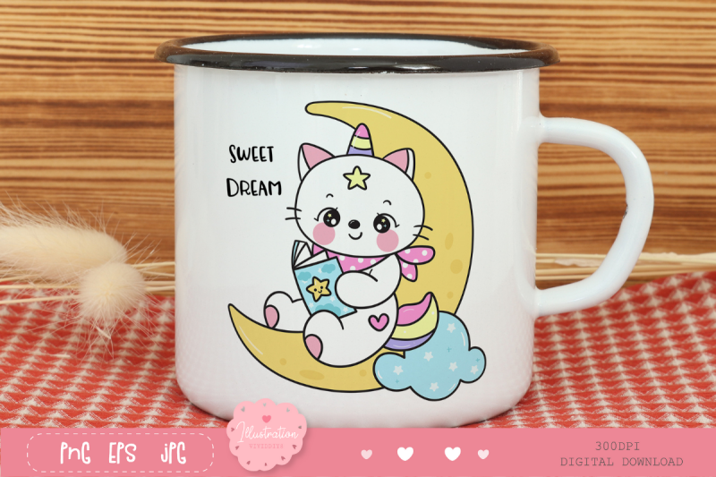 cute-cat-unicorn-read-book-on-moon-kawaii-cliparts-kitten