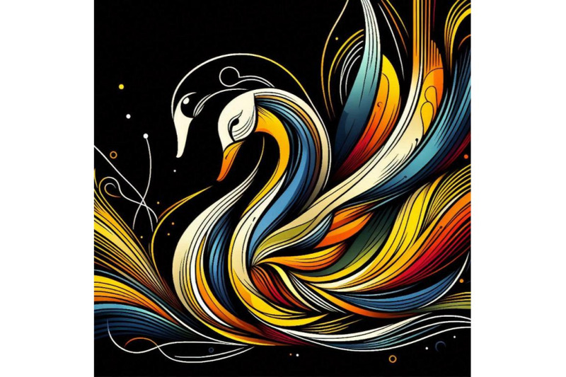 a-bundle-of-line-art-colorful-abstract-bird-swan