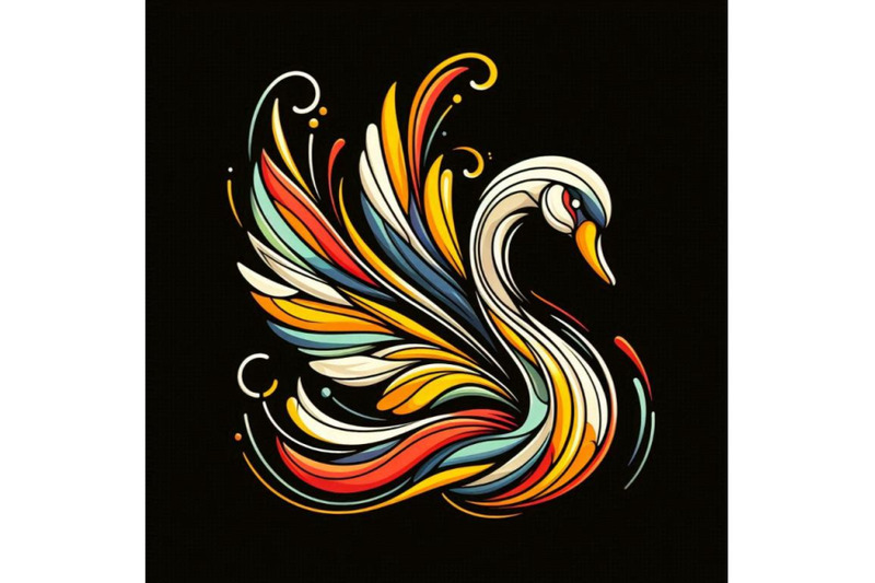 a-bundle-of-line-art-colorful-abstract-bird-swan