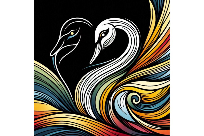 a-bundle-of-line-art-colorful-abstract-bird-swan