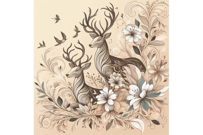 a-set-of-beautiful-image-with-nice-hand-drawn-deer