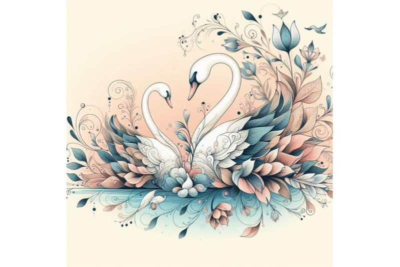 a-set-of-beautiful-image-with-nice-hand-drawn-swans