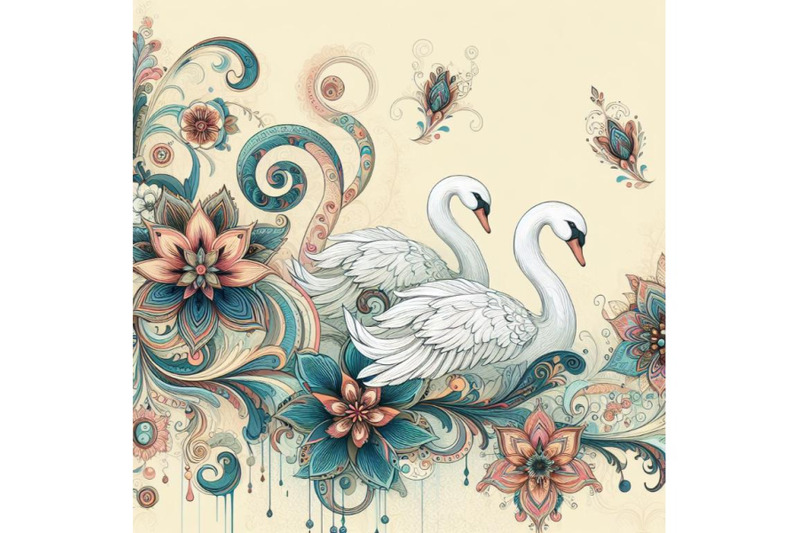 a-set-of-beautiful-image-with-nice-hand-drawn-swans