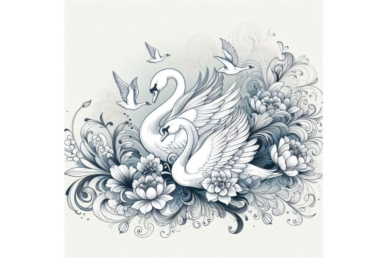 a-set-of-beautiful-image-with-nice-hand-drawn-swans