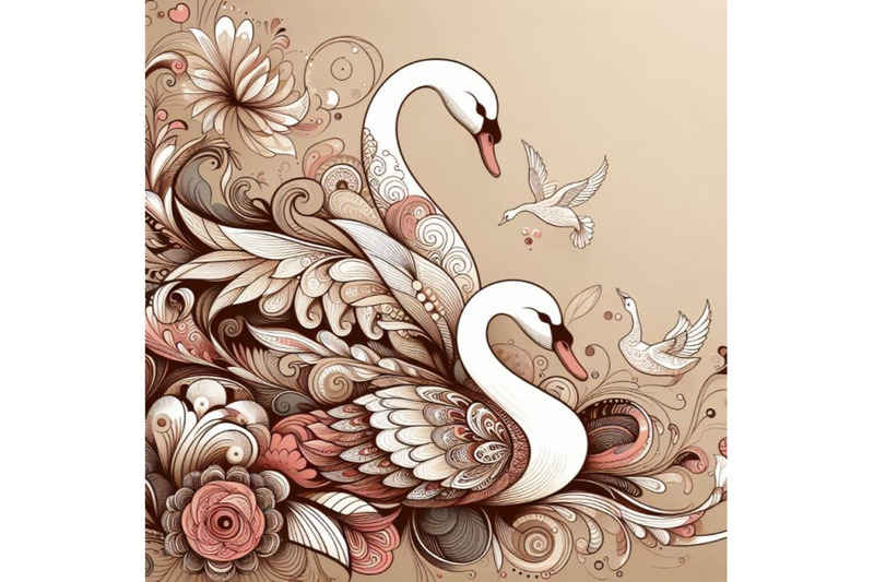 a-set-of-beautiful-image-with-nice-hand-drawn-swans