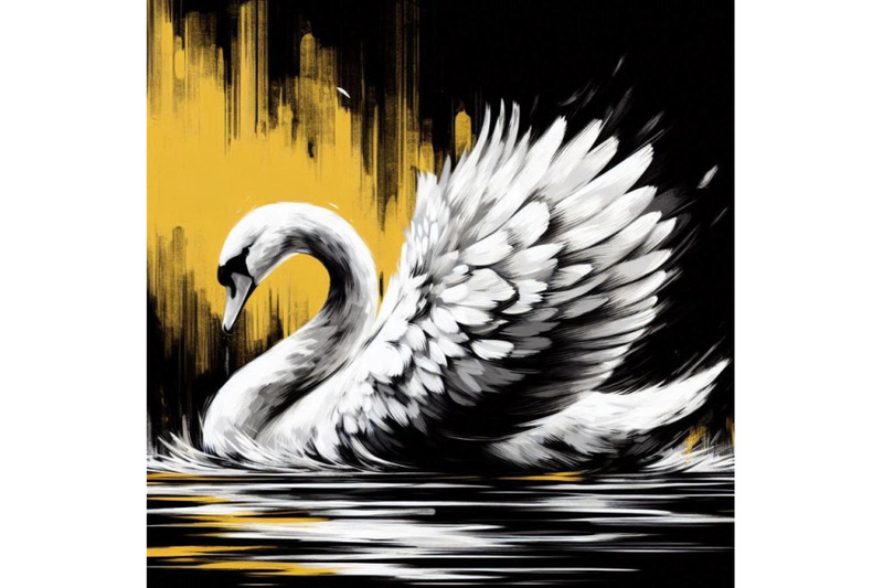 a-bundle-of-white-swan-with-long-plumage-in-monochrome-graphic-design