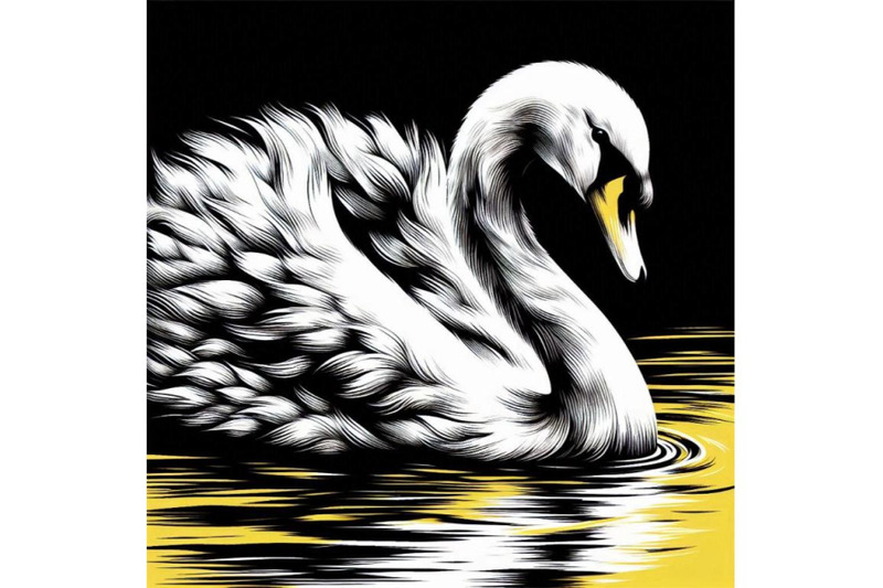 a-bundle-of-white-swan-with-long-plumage-in-monochrome-graphic-design