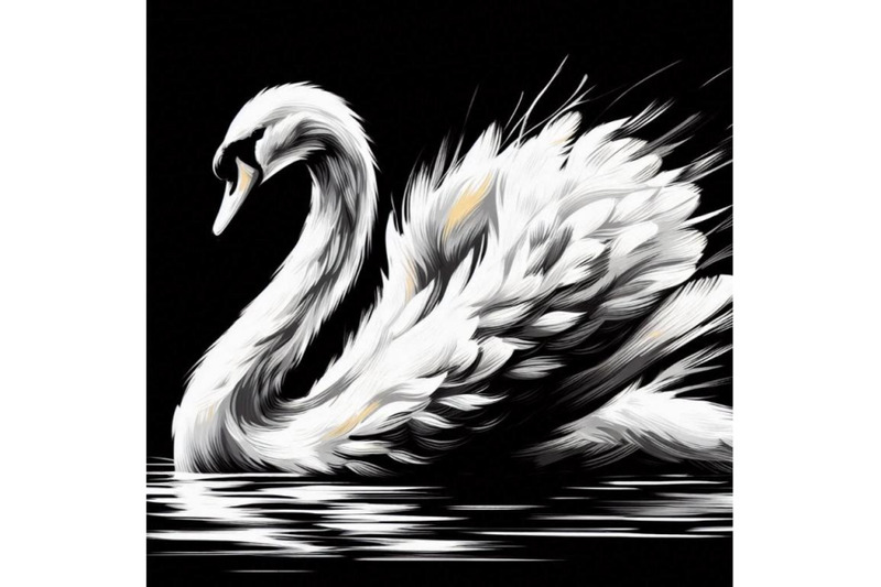 a-bundle-of-white-swan-with-long-plumage-in-monochrome-graphic-design