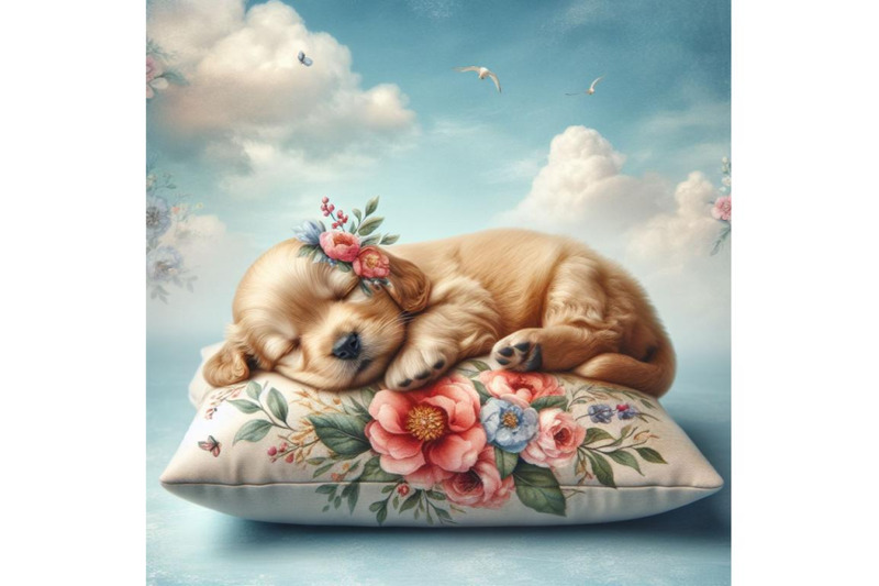 bundle-of-adorable-puppy-sleeping-on-a-cushion