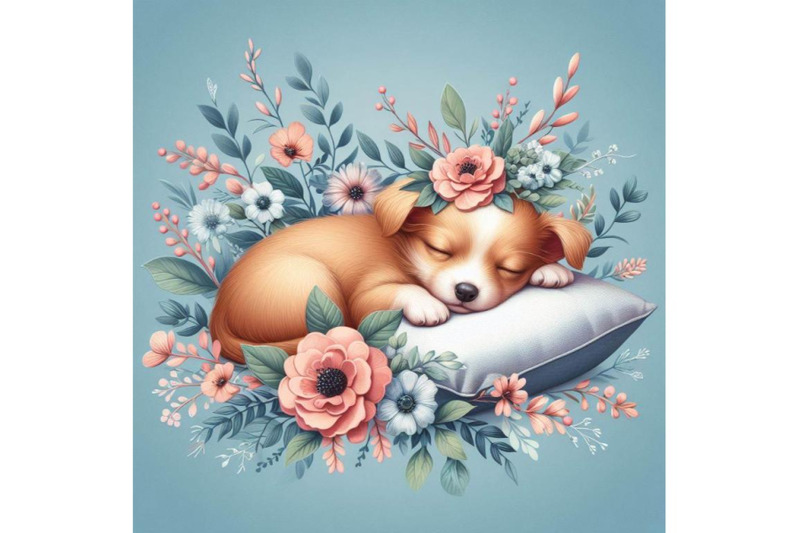 bundle-of-adorable-puppy-sleeping-on-a-cushion