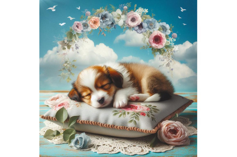 bundle-of-adorable-puppy-sleeping-on-a-cushion