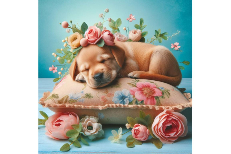 bundle-of-adorable-puppy-sleeping-on-a-cushion