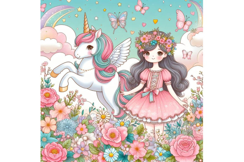 bundle-of-adorable-cartoon-fairy-tale-princess-and-unicorn