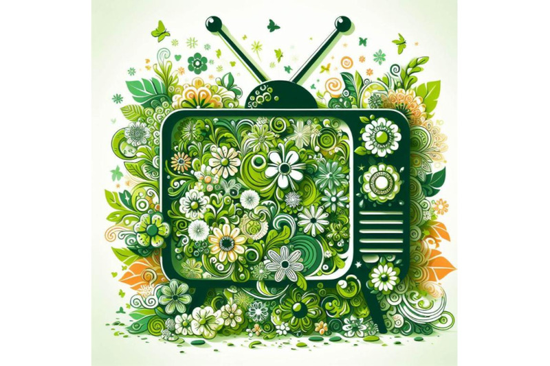 a-set-of-green-sihouette-of-retro-tv-on-white