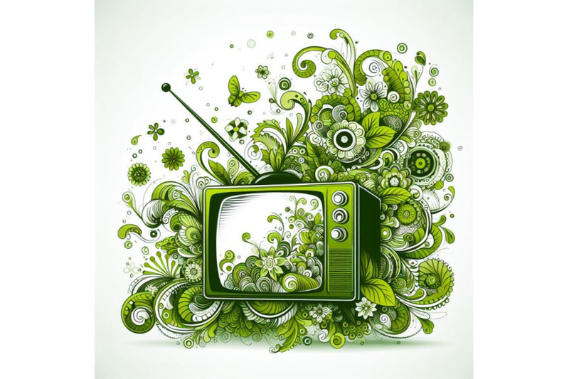 a-set-of-green-sihouette-of-retro-tv-on-white