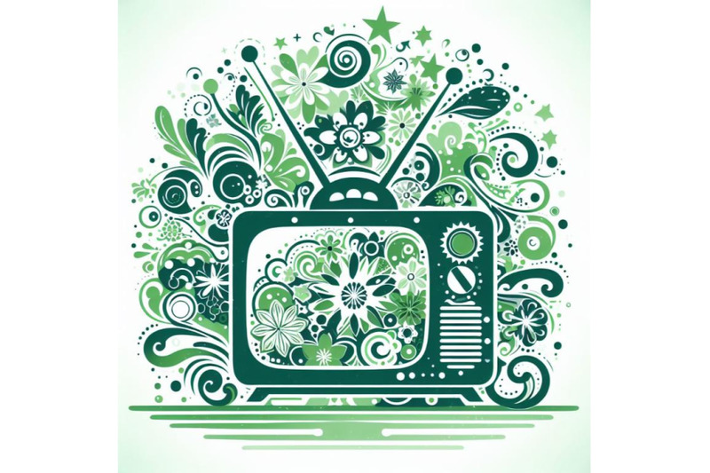 a-set-of-green-sihouette-of-retro-tv-on-white