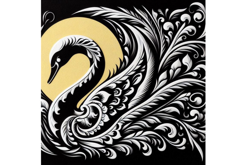 a-bundle-of-black-and-white-swan-with-carved-patterns-an-abstract-sil