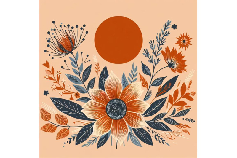 bundle-of-orange-sun-print-boho-minimalist-printable-wall-art