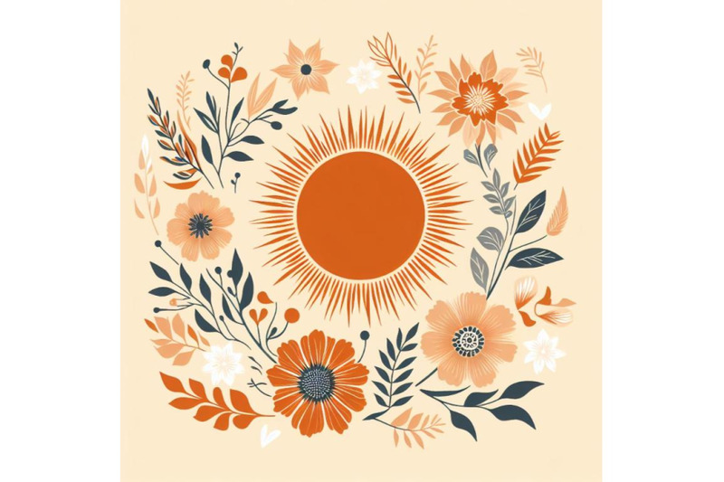 bundle-of-orange-sun-print-boho-minimalist-printable-wall-art