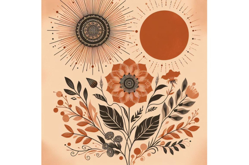 bundle-of-orange-sun-print-boho-minimalist-printable-wall-art