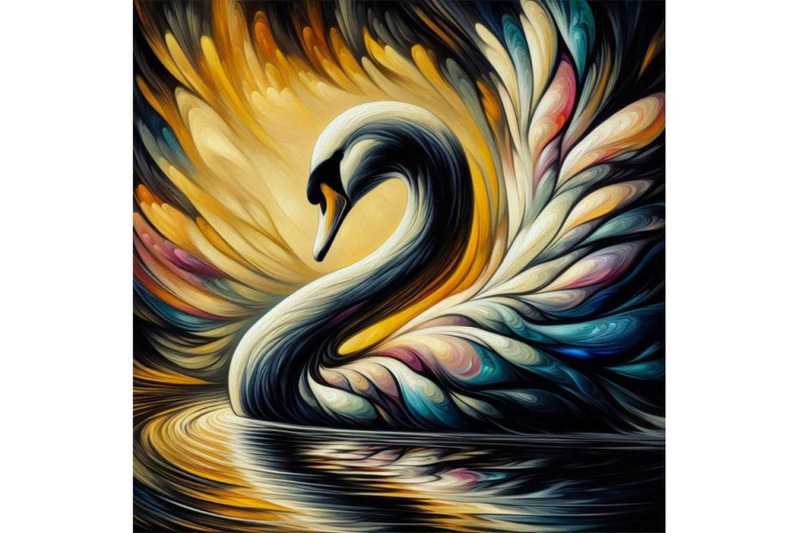 a-bundle-of-abstract-swan-art-iridescent-plumage-bird-in-a-pond