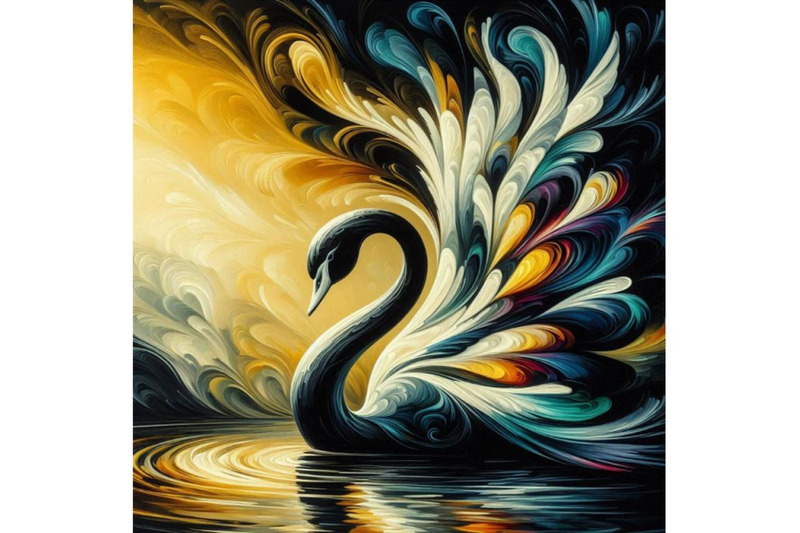 a-bundle-of-abstract-swan-art-iridescent-plumage-bird-in-a-pond