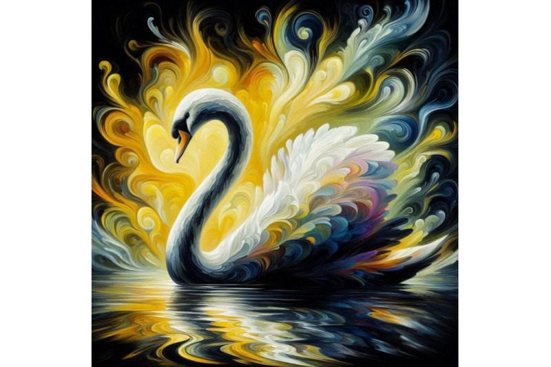 a-bundle-of-abstract-swan-art-iridescent-plumage-bird-in-a-pond