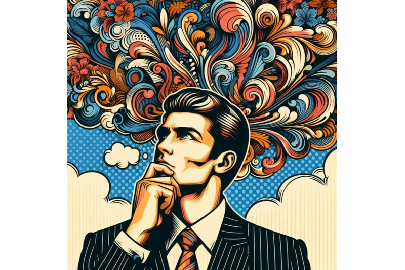 a-set-of-thinker-businessman-business-concept-pop-art-retro-style