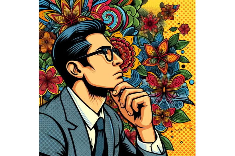 a-set-of-thinker-businessman-business-concept-pop-art-retro-style