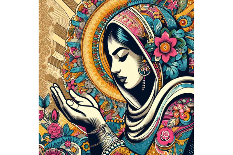 a-set-of-woman-prayer-joy-religion-pop-art-retro