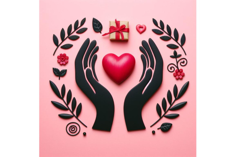 bundle-of-black-hands-holding-red-heart-icon