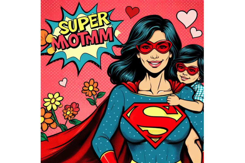 bundle-of-super-mom-in-pop-art-style-for-happy-mother-s-day-celebratio