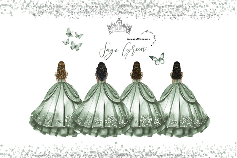 sage-green-princess-dress-butterfly-clipart-dusty-green-flowers