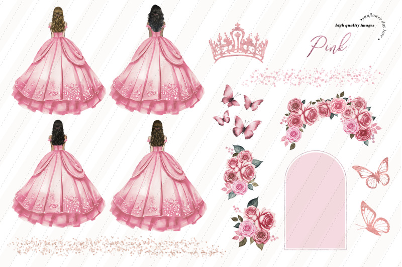 princess-pink-dress-butterfly-rose-floral-clipart