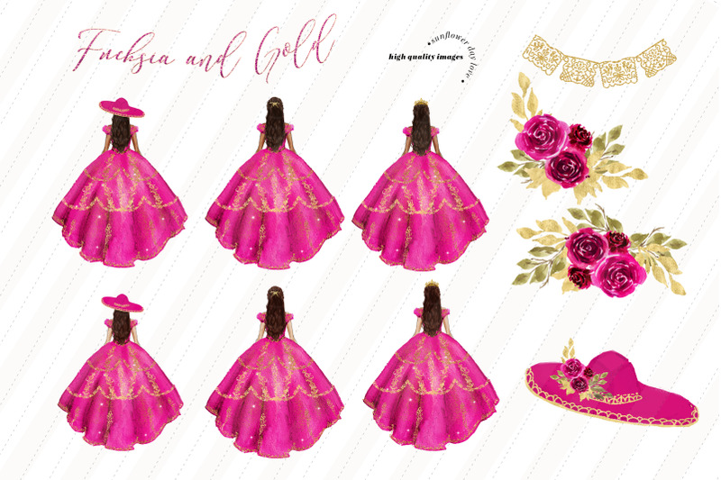 princess-pink-fuchsia-dress-rose-floral-clipart-pink-fuchsia-flowers