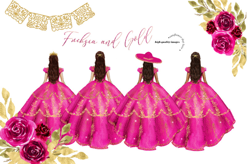 princess-pink-fuchsia-dress-rose-floral-clipart-pink-fuchsia-flowers