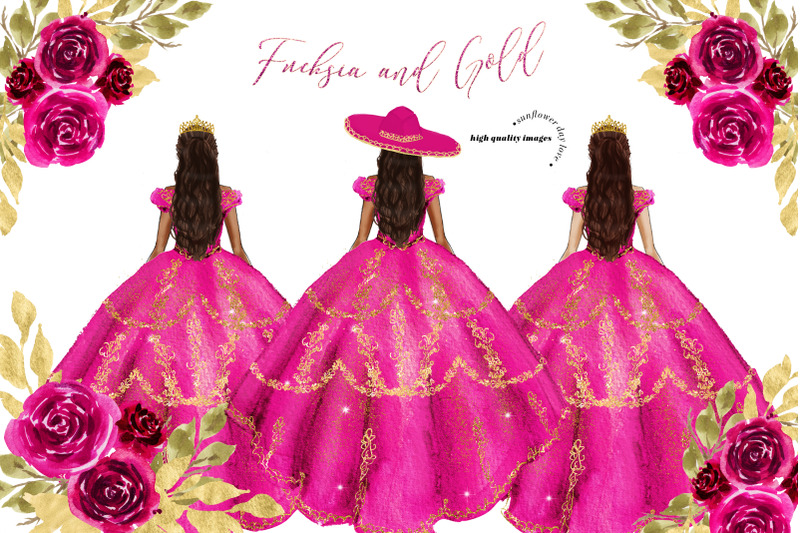 princess-pink-fuchsia-dress-rose-floral-clipart-pink-fuchsia-flowers