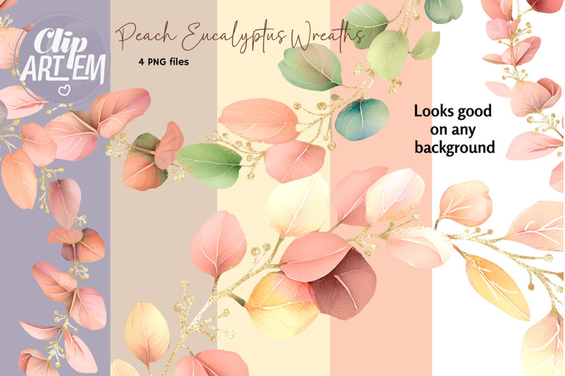 boho-coral-peach-wreath-4-png-greenery-eucalyptus-images-set