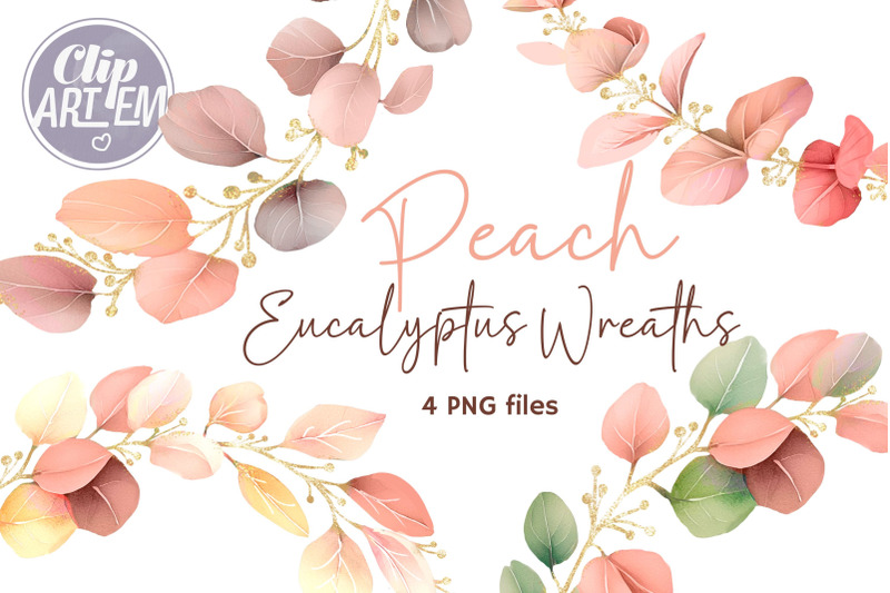 boho-coral-peach-wreath-4-png-greenery-eucalyptus-images-set