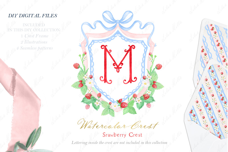 strawberry-family-watercolor-crest-diy