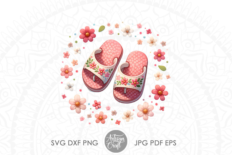 cute-pink-flip-flops-with-flowers-nursery-art-floral-art